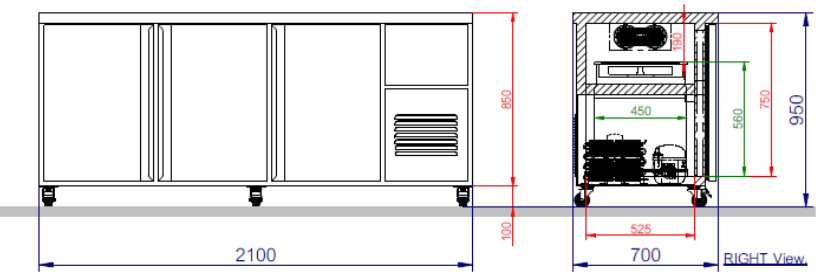 3 doors refrigerator dimensions