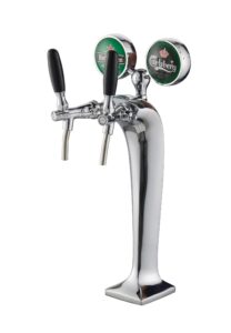 2 taps chrome beer tower with lenses F98B3-2 front
