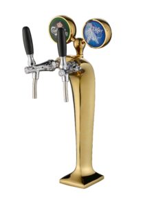 2 taps gold beer tower with lenses F98B3-2c front