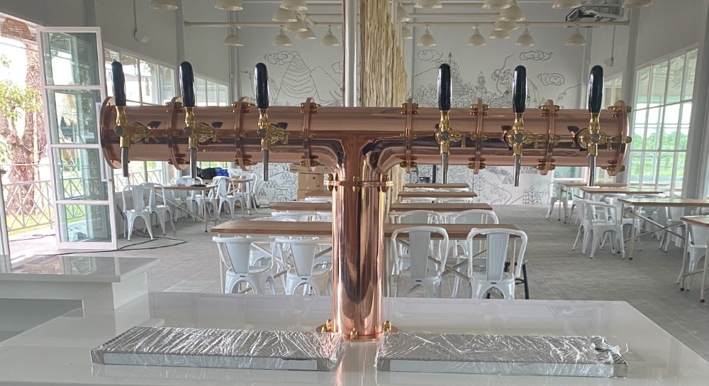6 taps draught beer tower in copper